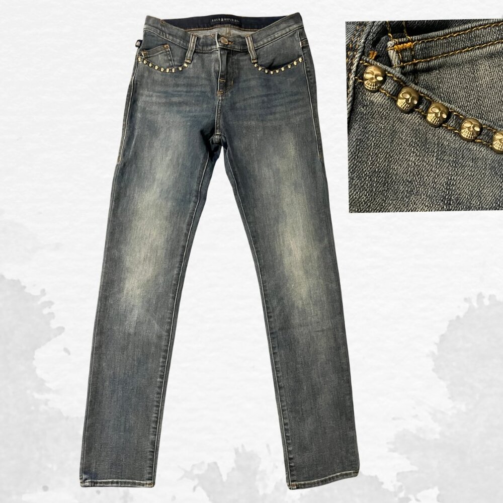 Rock & Republic Berlin Studded Skull Rivets Front Pocket Jeans Size 6